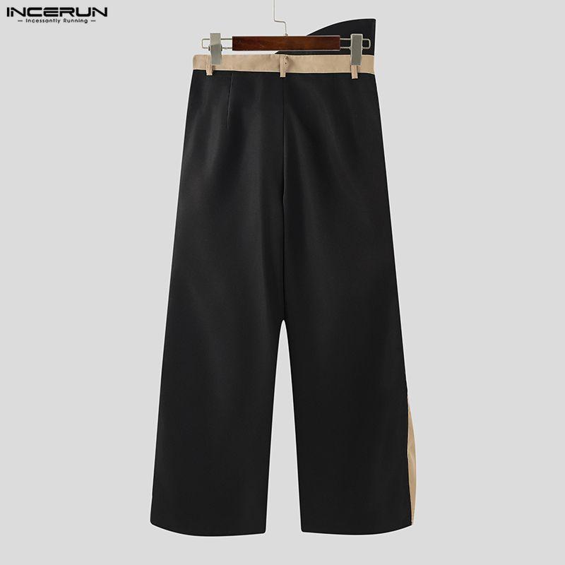 Incerun Irregular Zipup High Men Waist Patchwork Casual Long Trousers Pants
