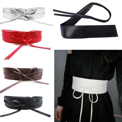 Soft Leather Wide Self Tie Wrap Around Waist Band Elegant Bow Belt Ladies  Girls Belt Dress Belt
