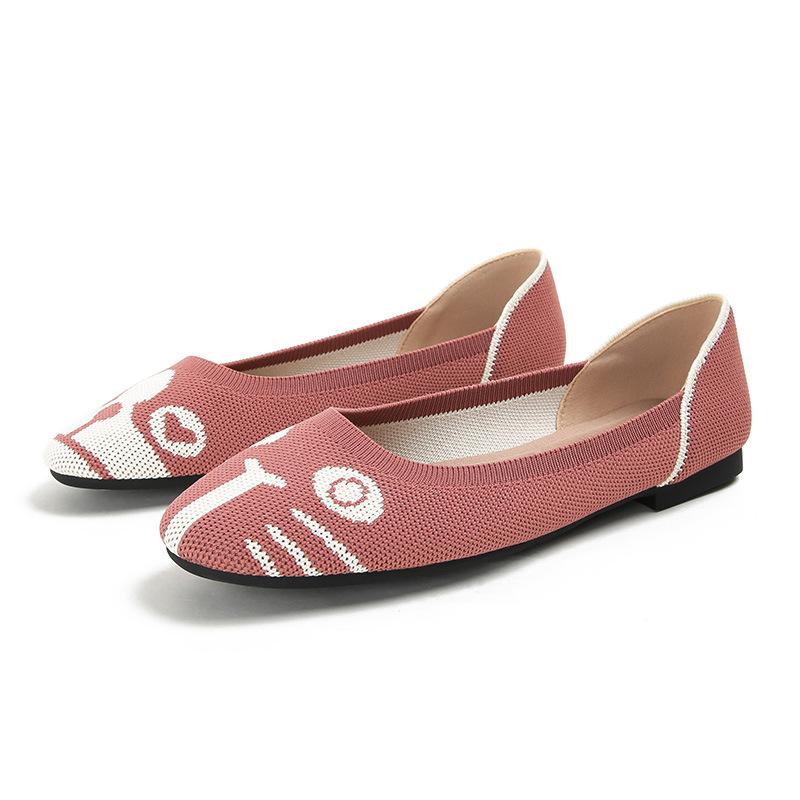 Spring and Autumn Flying Single Shoes Doudou Flat Bottom Floating Shoes Round Head Boat Shoes Knitted Flying Thread