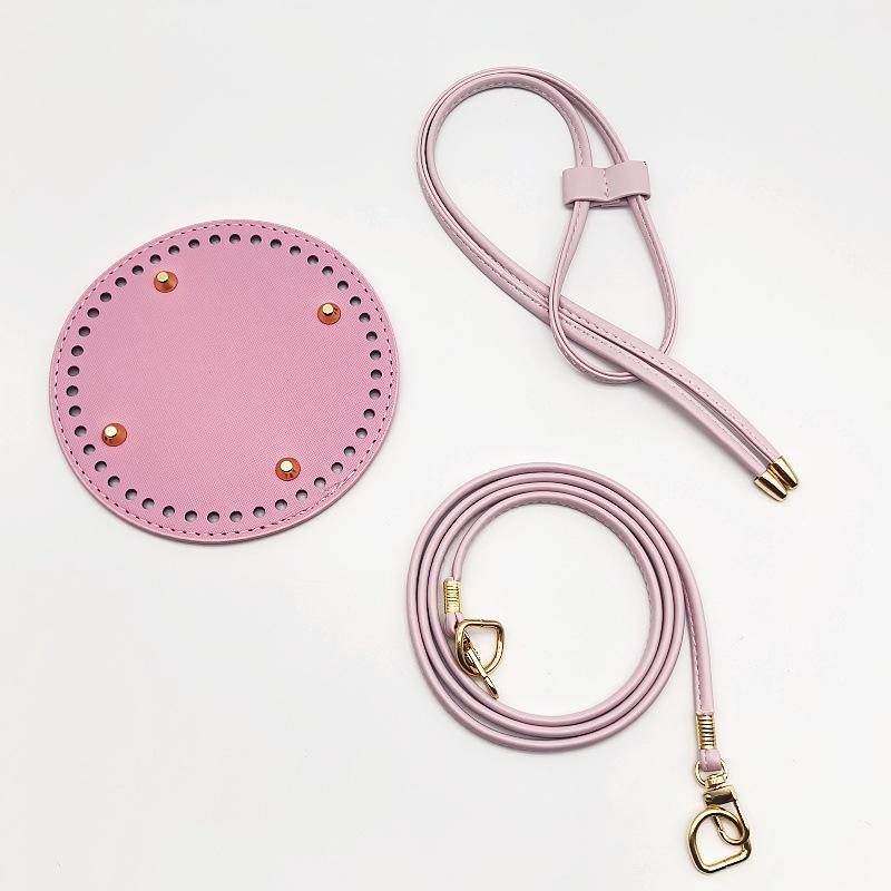 

PU Leather Bag Bottom 3Pcs Handmade Set with Shoulder Strap for Bucket Bag Base DIY Handbag Sewing Accessories 3PCS розовый