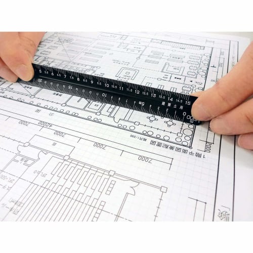 Niigata Seiki SK Made in Japan Aluminum Triangular Scale, Kaidan Graduations, for Architects, 15cm, TSBA-15KD, Black