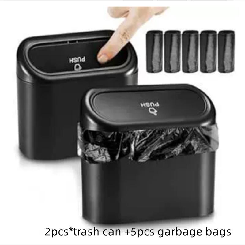 Car Trash Can (with Lid)  Contains 100 Garbage Bags Small Car Trash Can Leak-proof Mini Car Accessories