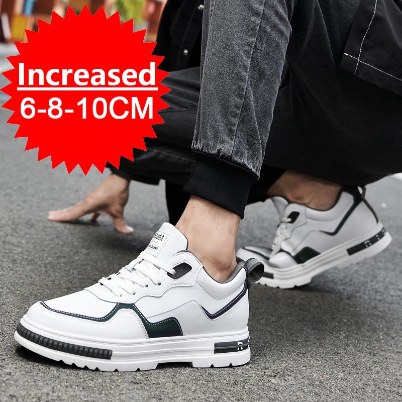 Herren Weiße Lässige Board-Schuhe Leder-Obermaterial Modisches Design Unsichtbare Erhöhung 8CM Neue Outdoor-Freizeit Rutschfest Weiche Lässige Schuhe