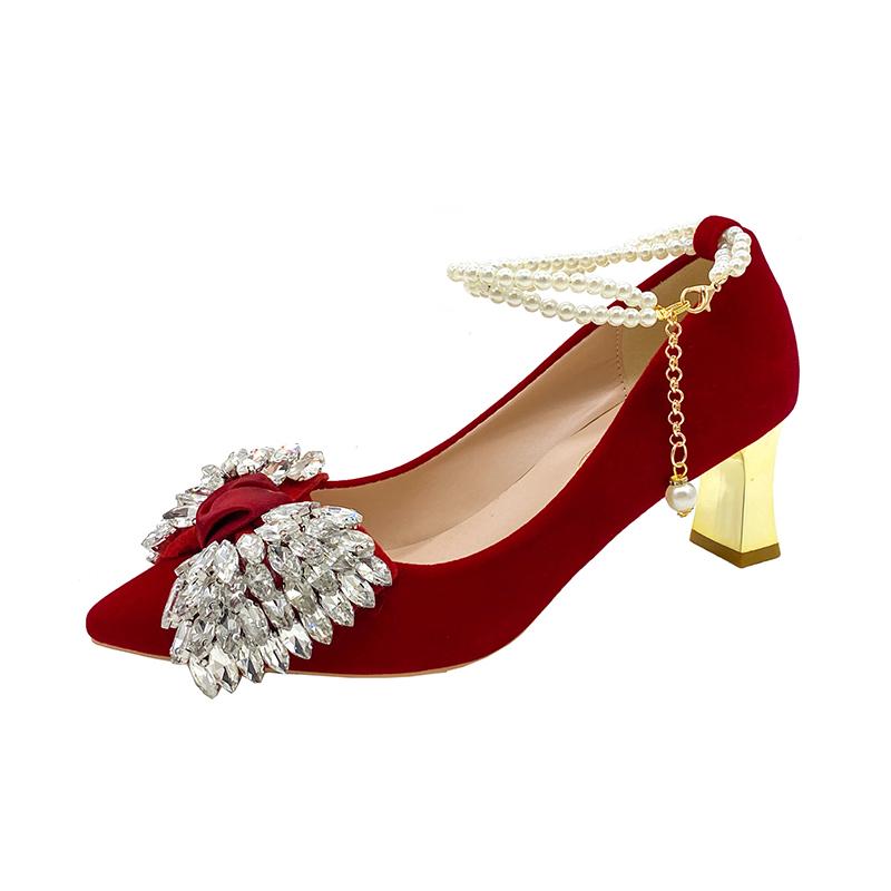 Mote Røde Bryllupssko Damesko 2025 Nye Høye Hæler