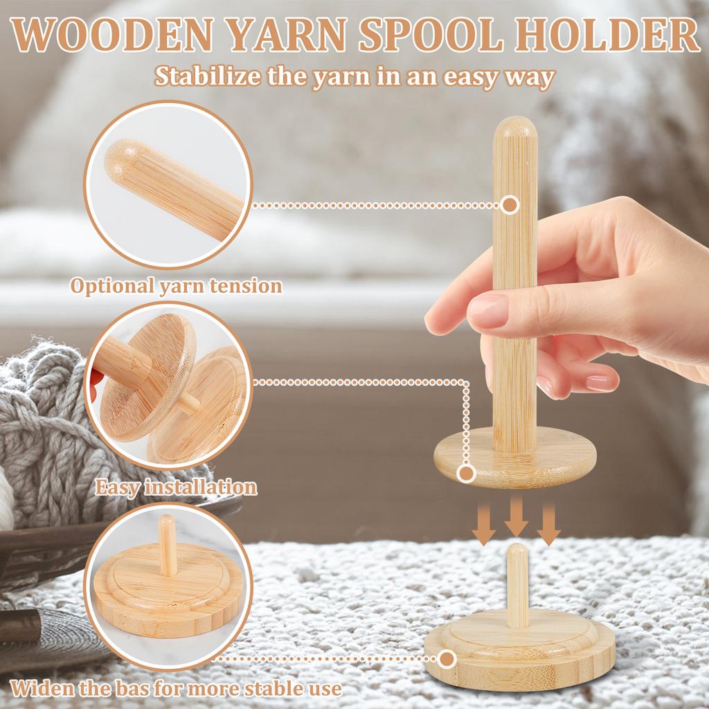 Bamboo Wood Yarn Stand Yarn Spool Storage Stand Home Braided Table Top Rotary Ball Wooden Winder Yarn Ball Holder Dispenser