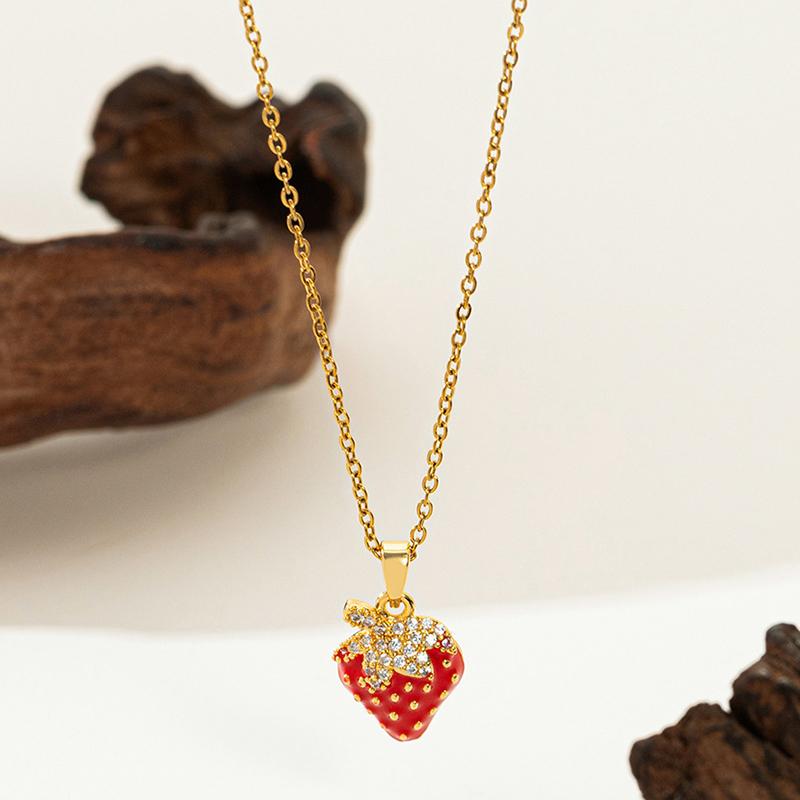 Edelstahl Kirsch Erdbeer Traube Zirkon Anhänger Halskette Für Damen Sommer Süßer Schmuck Geschenke Großhandel black