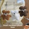 Bear Teddy Jinnew Plush Pendant Pearl Necklace Heart Shaped Design For Bag Decor