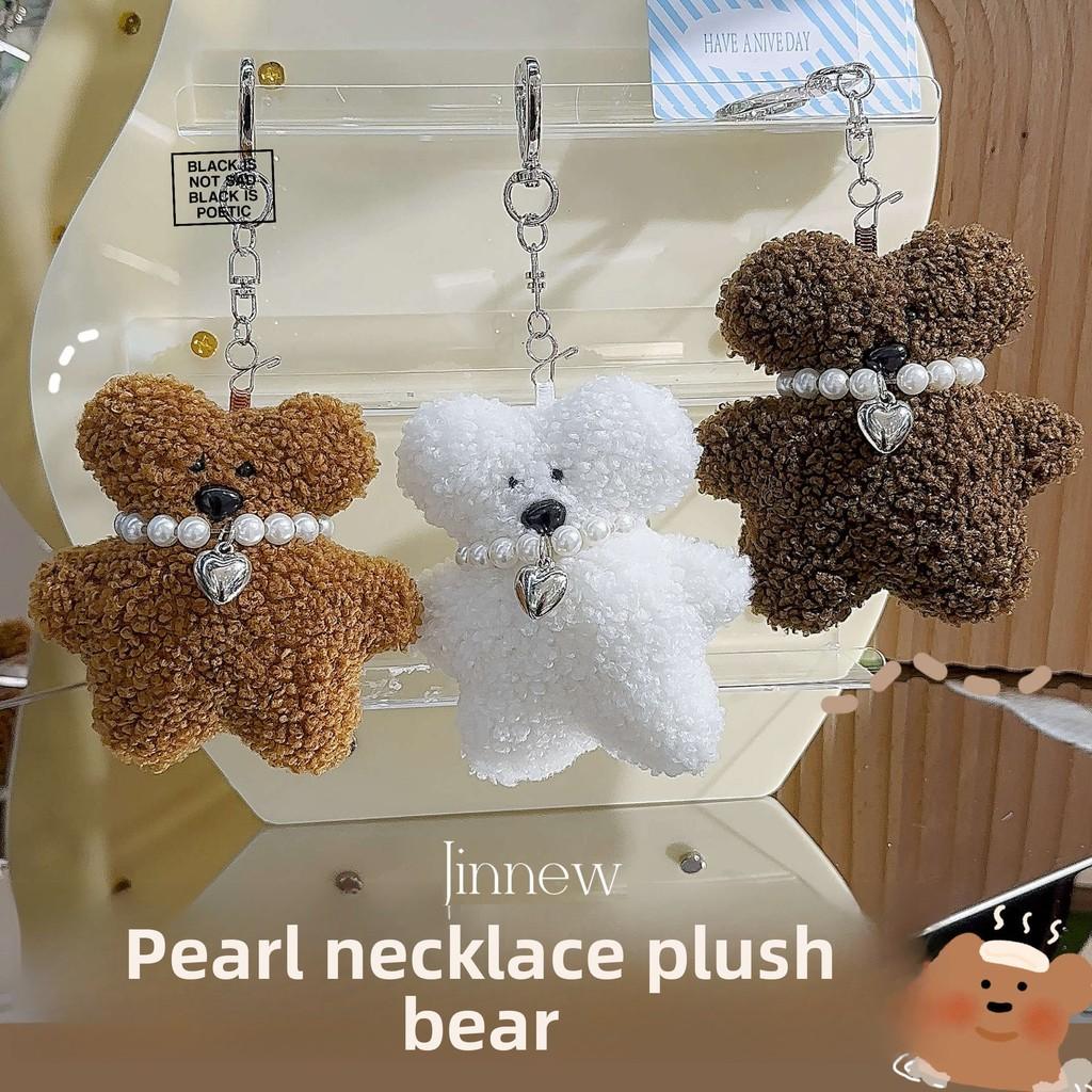 Bear Teddy Jinnew Plush Pendant Pearl Necklace Heart Shaped Design For Bag Decor