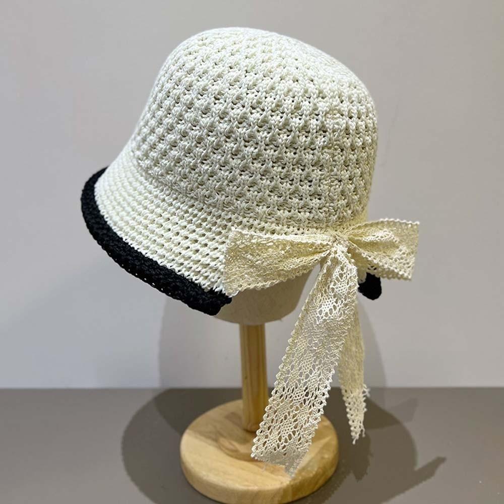 Дышащая вязаная панама Стильная солнцезащитная кепка-ведро Летняя белый