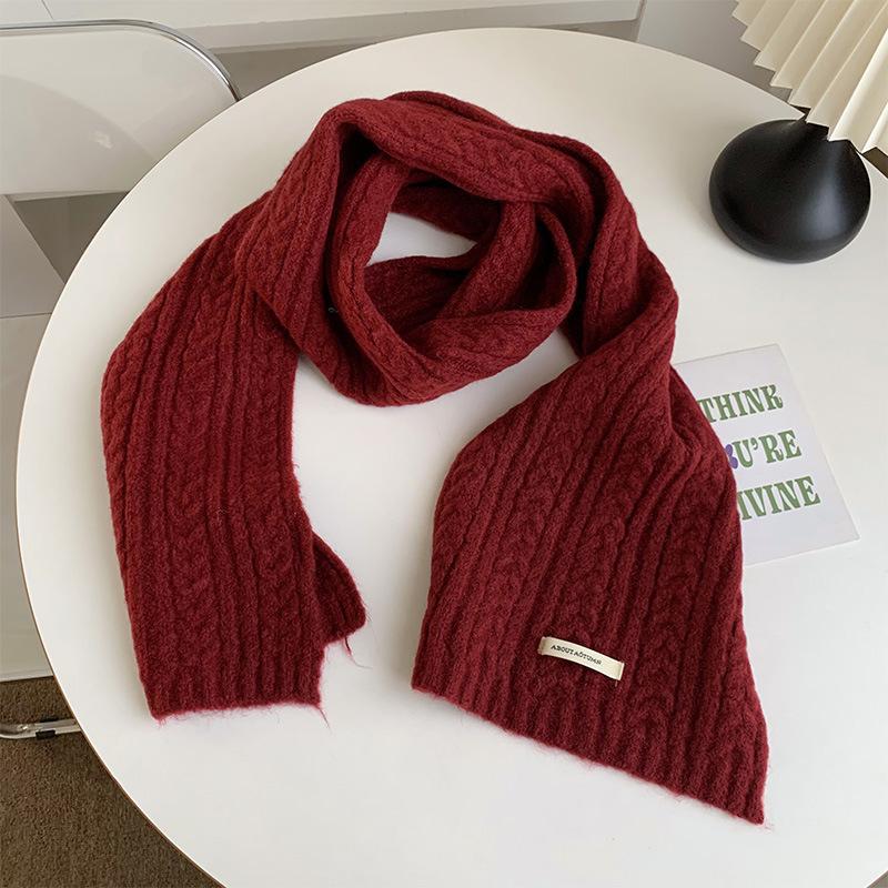 Pure Korean twist knitted scarf with solid color for women's autumn and winter new wool scarf to keep students warm