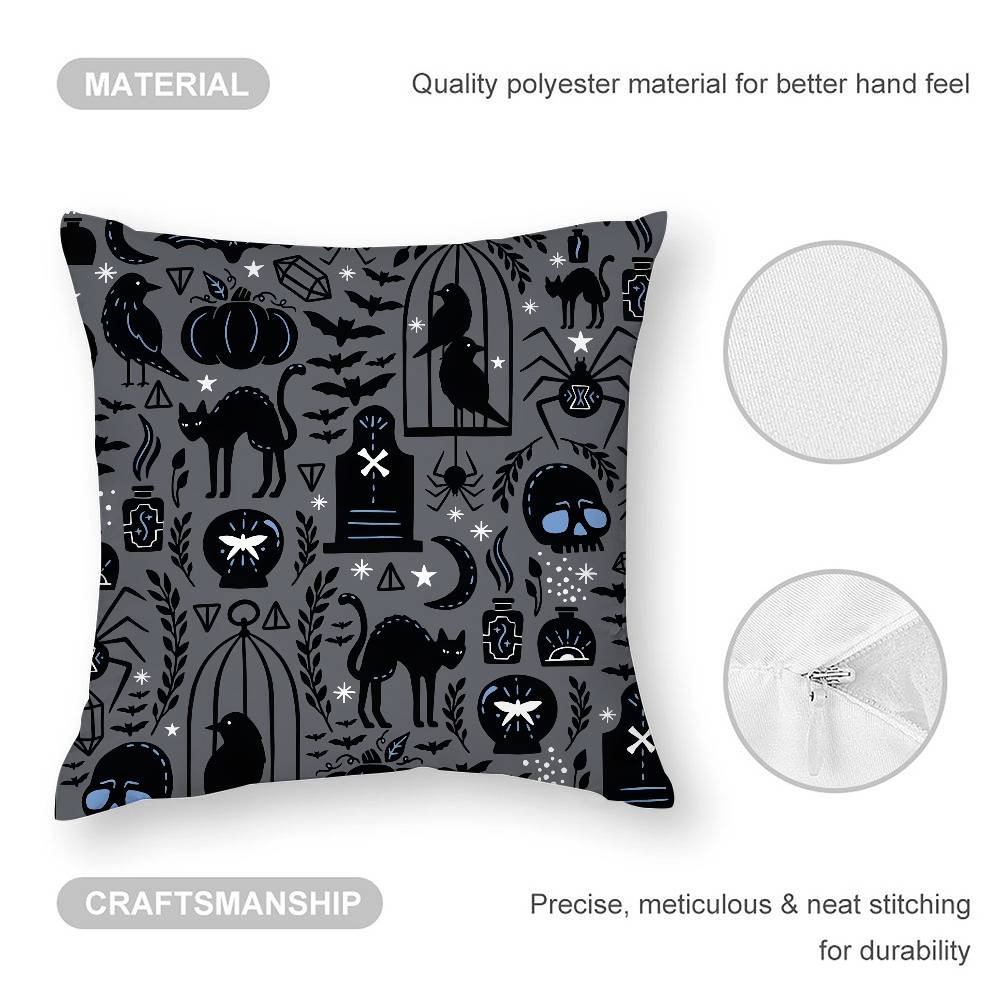 Halloween Witch Hat Pillow Case Sofa Living Room Bedroom Double-Sided Printing Square Cushion Nap Time Pillow Case