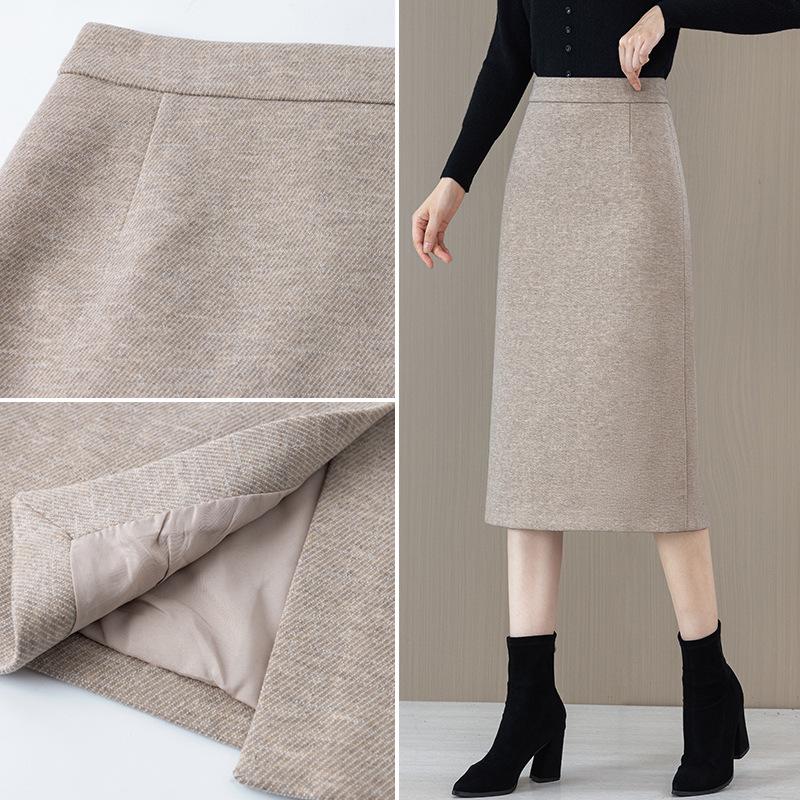 Woolen High-Waist A-line Midi Skirt for Women - Spring/Autumn 2025 Collection