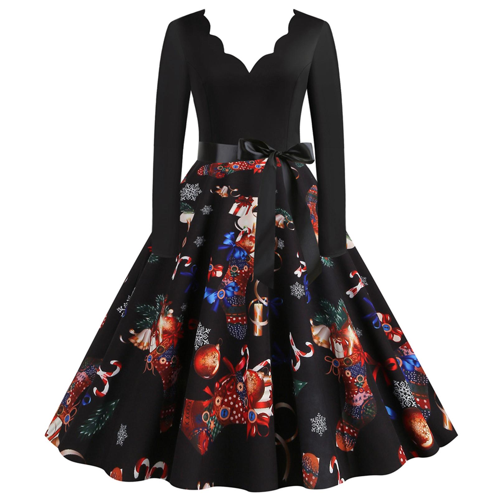 Женское модное рождественское повседневное тонкое платье с длинным рукавом с принтом — фото 11