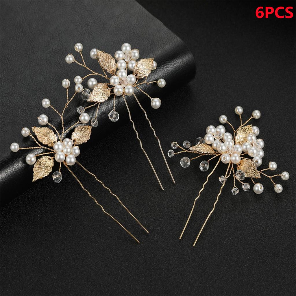 6PCS Bridal Wedding Hair Accessories Gold Color Leaf Hair Pins Clips for Women Jewelry Bride Headpiece Headwear Headdress Gifts