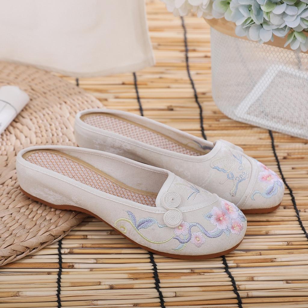 Ethnic Style Home Fashion Embroidered Slippers Spring and Summer Cloth Slippers Women's Sandals Women's Inner Height-increasing Slippers Women's Singl