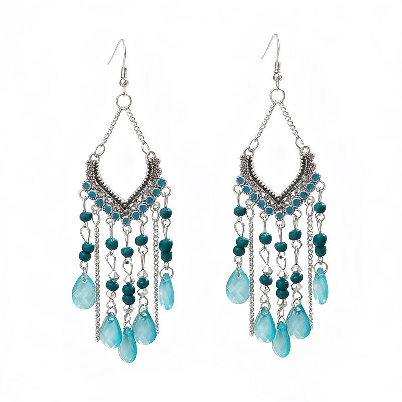 Ethnic Style Crystal Long Fringed Earrings Personalized Photo Show Face Thin Exaggerated Earrings Bohemian Travel Jewelry