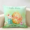 Happy Easter Rabbit Cute Cushion Cover Natural Linen Organic Fabric DoubleSided Printing Room Sofa Decor Pillow Case