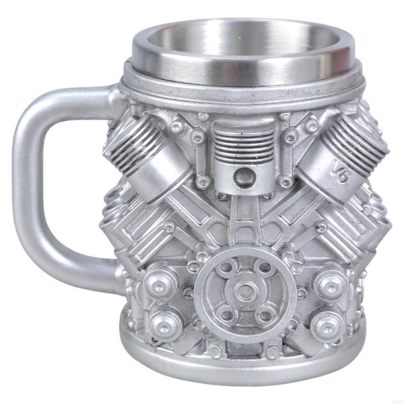 G8DA Automotive Themed Stainless Steel Insert Cup Mechanical Detailing Resin Coffee Mug Insulated Drinkware For Daily Use