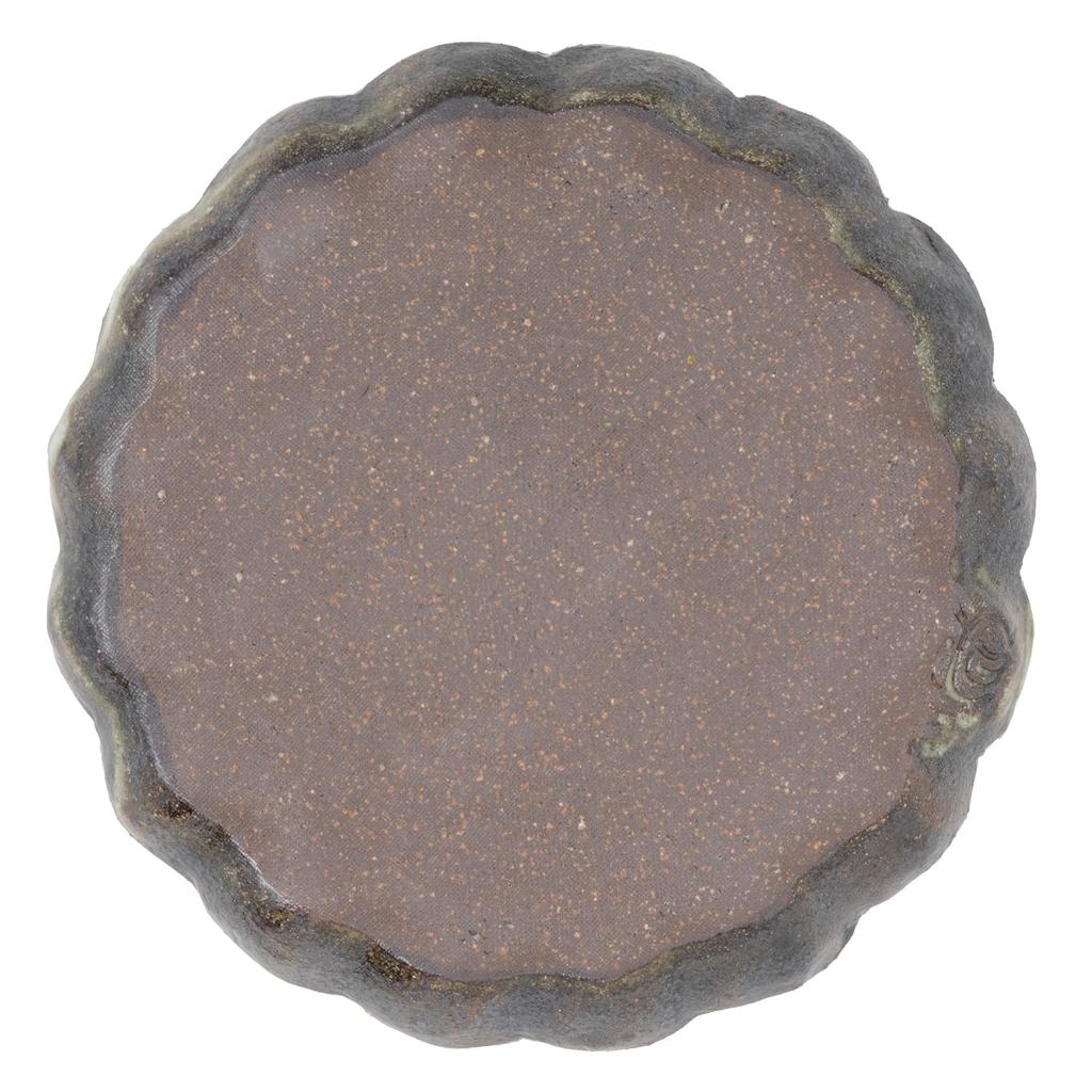 Marui Seito Shigaraki Ware Hechimon Plate, Approx. 15cm Diameter, Black Rust Ring Flower Pattern, Black, MR-3-4249