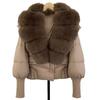 Womens Short Puffer Coat With Real Fox Fur Collar Winter Warm Down Jacket Loose Fit Small Stature