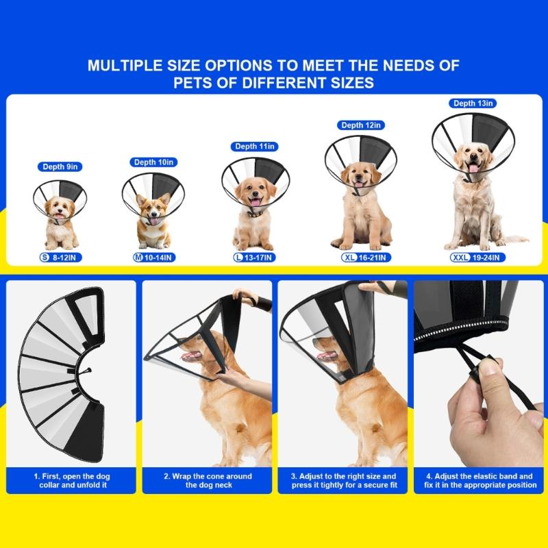 Adjustable Dog Cone Collar Post Surgical Care Soft Plastic AntiChew Licking Neck Guard For Large Breeds Wound Healing