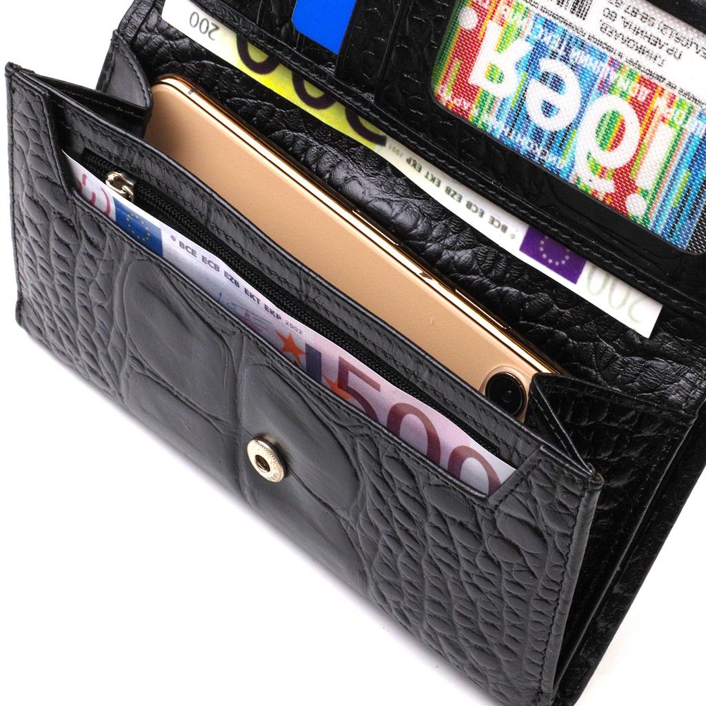Interesting Unisex Purse Made of Genuine Textured Leather CANPELLINI 21853 Black