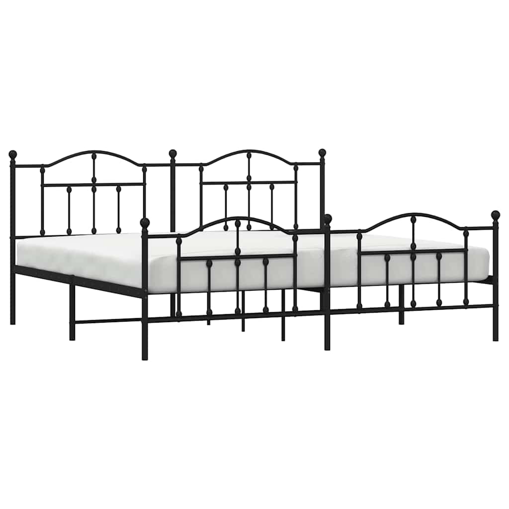 Metal Bed Frame with Headboard and Footboard Black 193 X 203 Cm