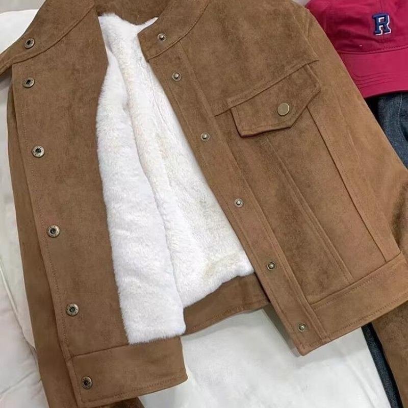 Short Maillard fleece thickened lapel jacket cotton-padded jacket winter loose top motorcycle clothes tide