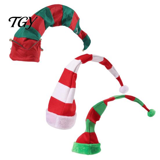 Festive Atmosphere Decoration Christmas Elf Pointed Hat, Striped Hat with Pompom or Holiday Party Costume Accessories Bells, Cosplay for Adults,
