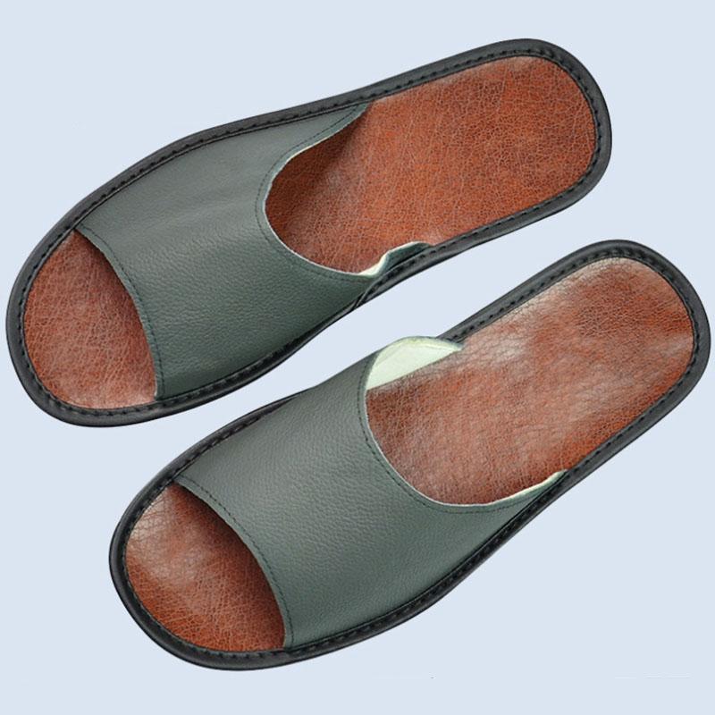 Cow Leather Slippers Big sizes Genuine Homes in indoor slipper summer open toe sandals men women elderly casual Slides shoes