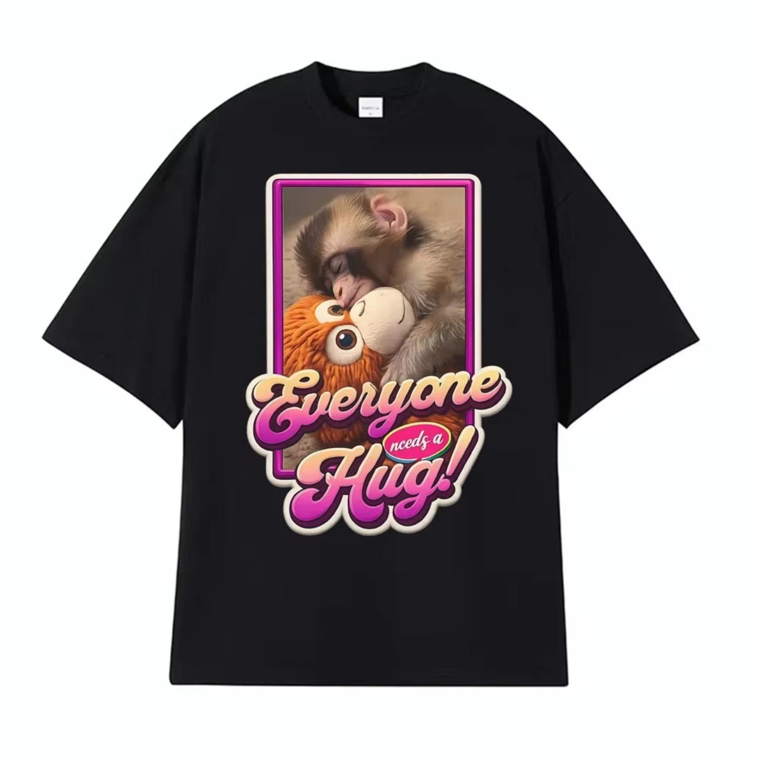 

Punch The Funny Monkey Graphic T Shirt Men Women Clothing Cotton High Quality Crewneck T-shirts Oversized Vintage Humor T Shirts S чёрный