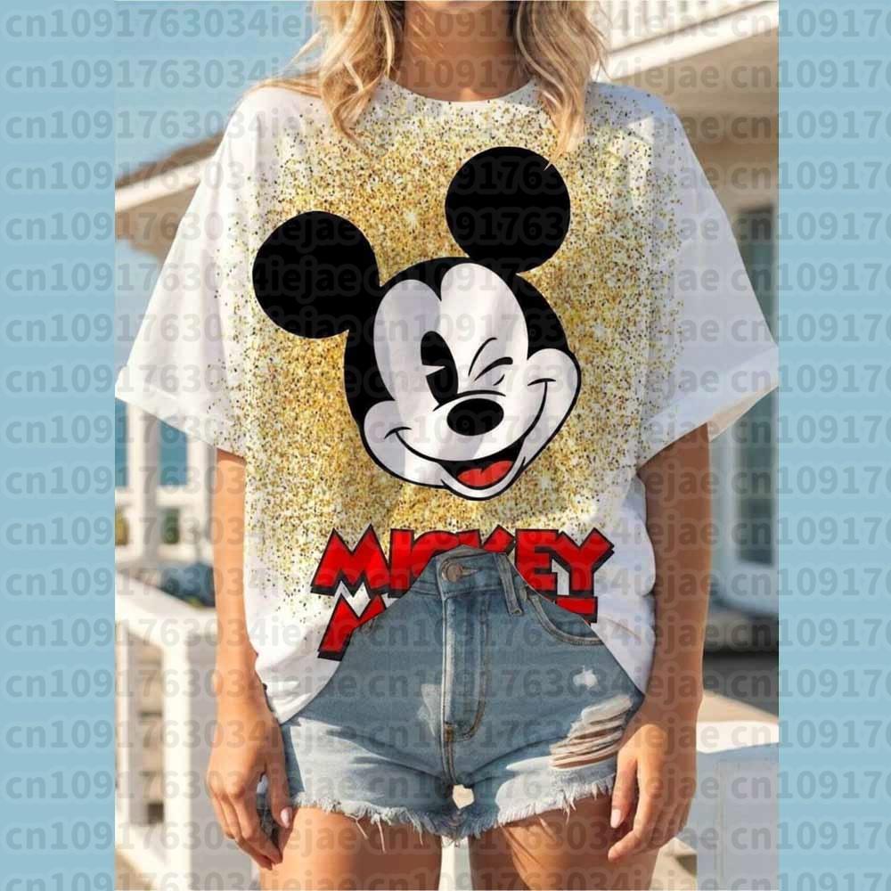 2026 Summer Oversized T-Shirt Women Short Sleeve T Shirts Woman Loose Clothing Mickey Mouse Print Female Tops O-Neck Tops