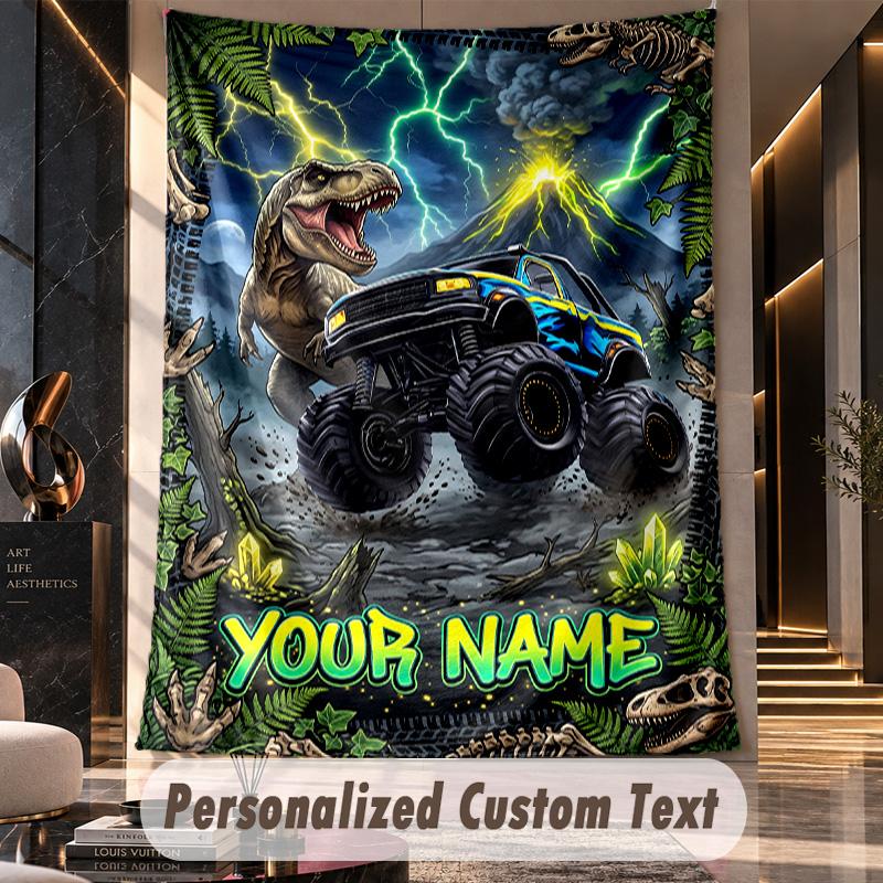 Monster Truck (14) Theme Custom Tapestry Personalized Custom Name Text Wall Hanging Tapestry Home Decor Background Cloth