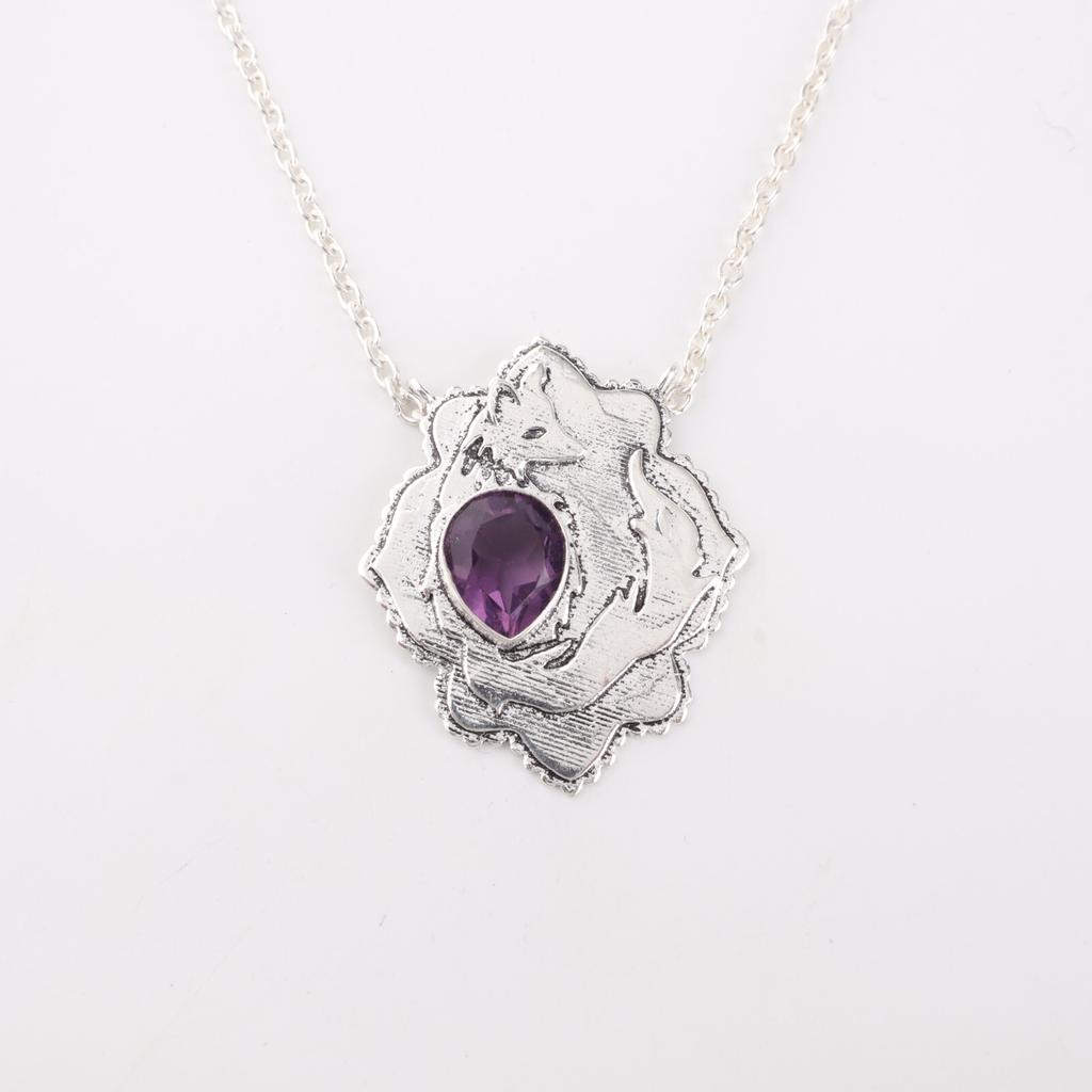 Rare Amethyst Gemstone 925 Sterling Silver Jewelry Pendant 1.29" Gift For Mother CP-32-16
