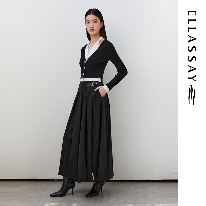 ELLASSAY 100% Merino Wool Faux Two-Piece Halter V-Neck Knit Sweater