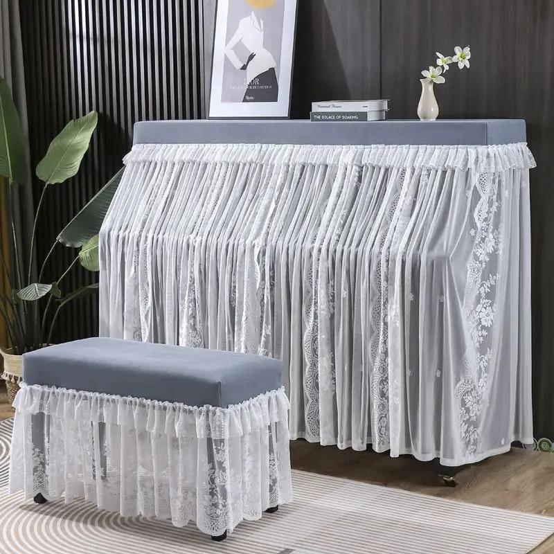 Șal din dantelă din catifea Husă de praf pentru pian șifon brodat franceză, protecție pentru pian, frumoasă pentru bancă de uz casnic Pânză rezistentă la praf