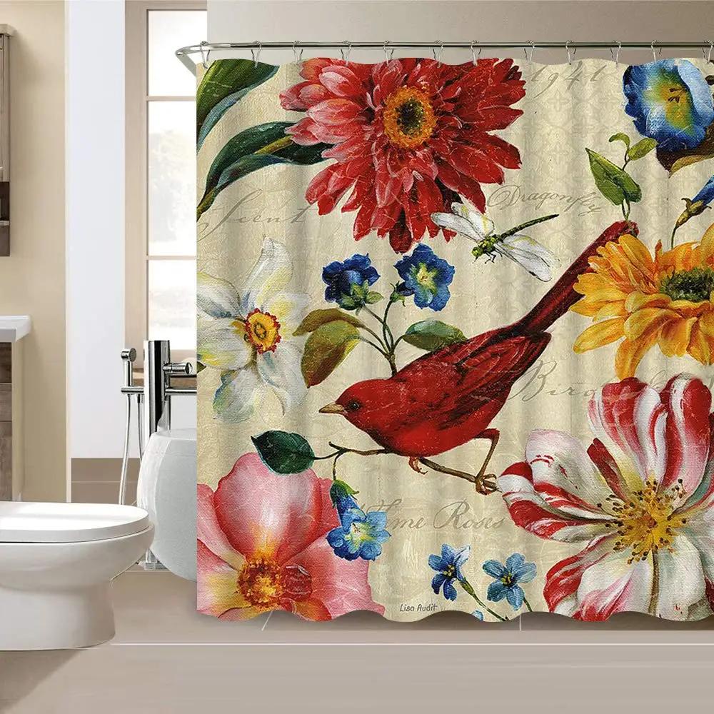 Vibrant Floral Shower Curtain, Waterproof Fabric with Artistic Garden Design for Lively Bathroom Decor, Adds Natural Charm