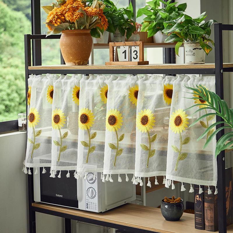 Double Layer High-End Embroidered Kitchen Cabinet Blackout Café Curtain