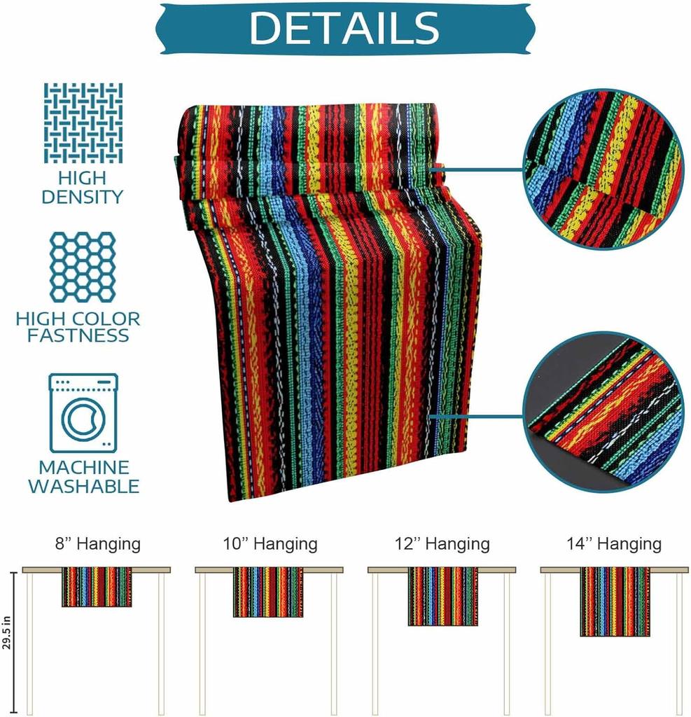 Mexico Day of The Dead Colorful Stripes Linen Table Runner Tabletop Decor Reusable Kitchen Dining Table Runner Party Decoration
