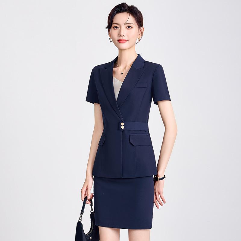 Elegant Women's Summer Formal Suit: Professional Skirt & Blazer for Hotel Front Desk, Office, or Medical Uniform