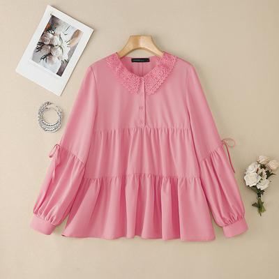 Damen Bluse mit Rundhalsausschnitt und Spitzenbesatz und langen Ärmeln