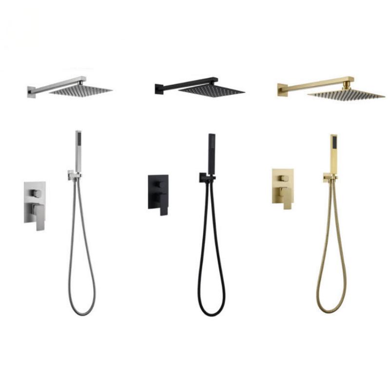 Deluxe gun gray thermostatic shower system wall-mounted design 4-function cold & hot dual-control waterfall brass bathroom Tap