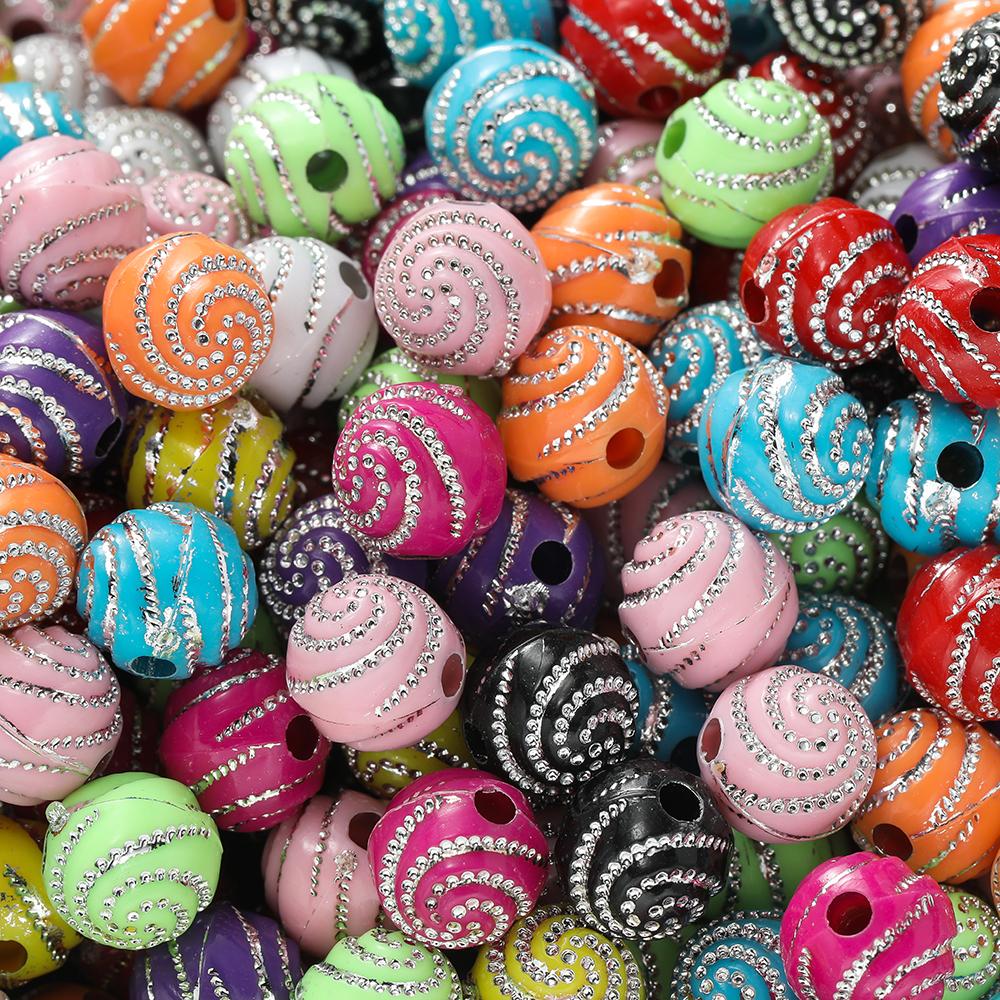 50/100Pcs 8/10mm Round mixed Colorful Acrylic Beads With Crystal Rhinestone Spacer Loose Bead for DIY Jewelry Making Accessorie