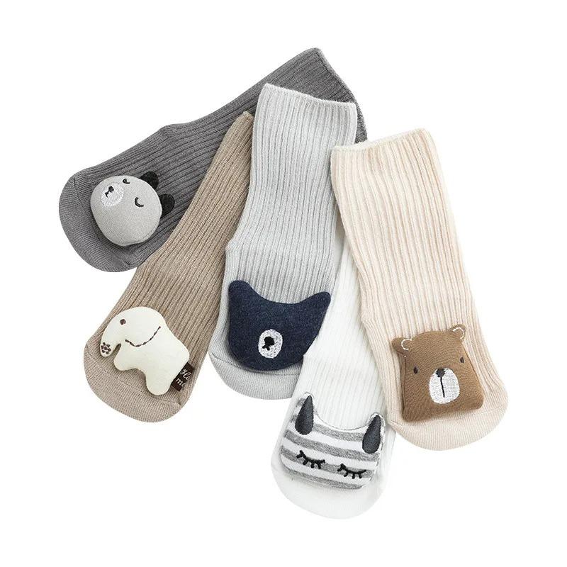 Cute Cartoon Animal Baby Socks Boys Girls Spring Autumn Soft Cotton Bear Cat Elephant Anti Slip Soled Newborn Toddler Socks New