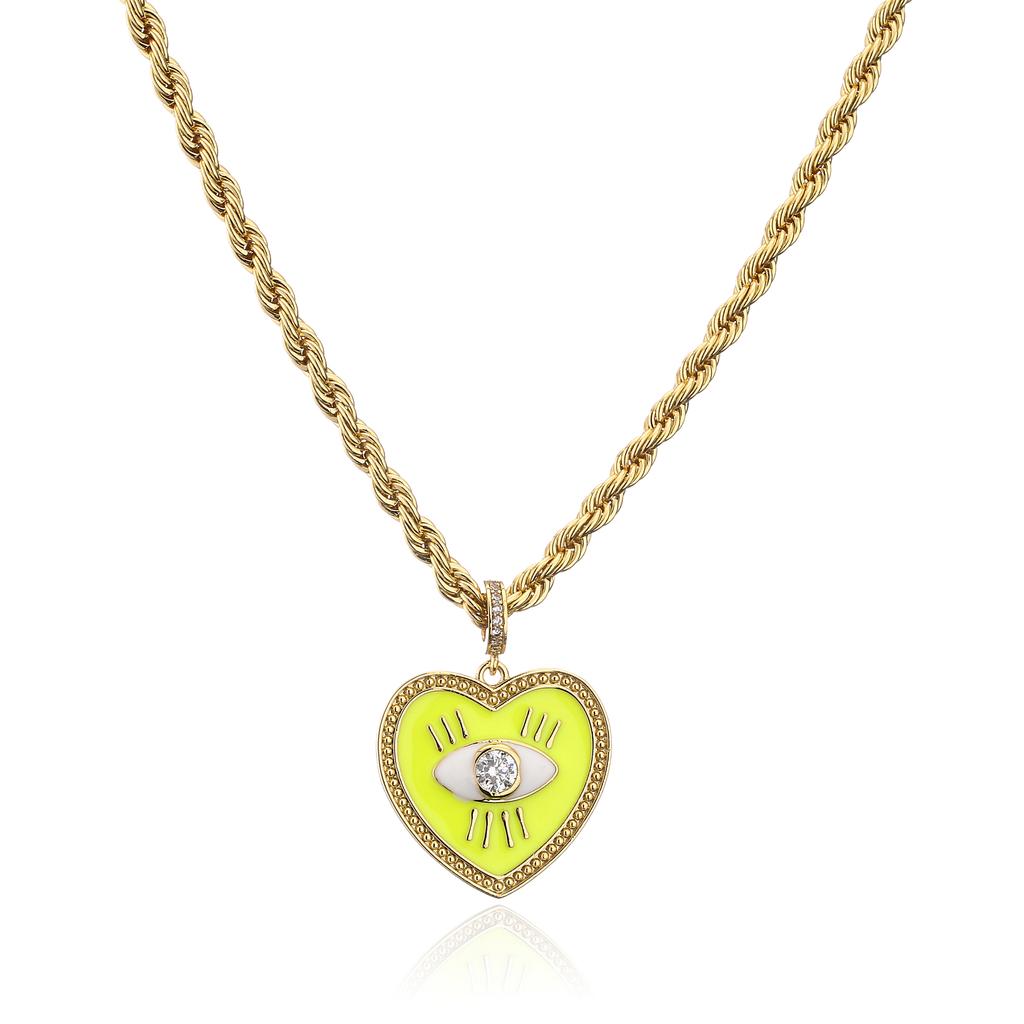 HECHENG,Colorful Enamel Heart Eyes Necklace,Twist Chain Stainless Steel Necklace,For Women Charm Zircon,Christmas gift
