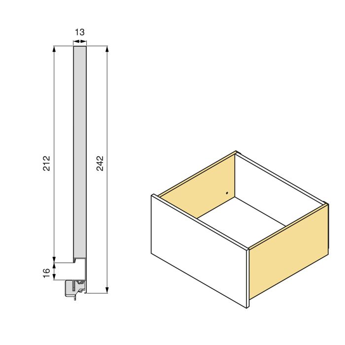 Emuca Tiroir extérieur Vertex avec réglages 3D hauteur 242mm, 60kg, profondeur 500mm, acier, peint en blanc
