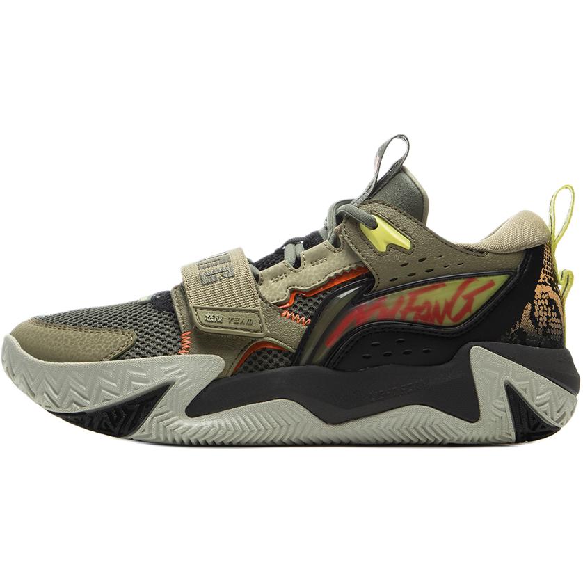 Li Ning Kids Basketball Angry Bloom Team Fashion Trend Non-Slip Wear-Resistant Low-Top Basketball Shoes Kids sneaker Black Green YKBV016-1
