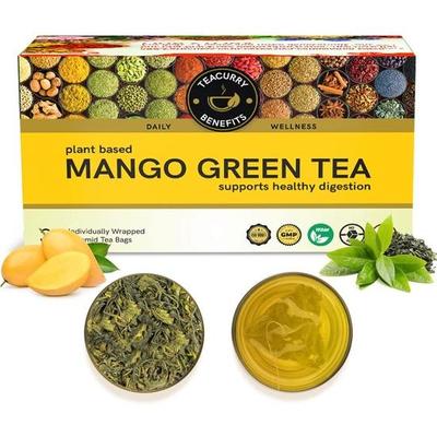 TEACURRY Mango Grüner Tee (1 Monatspackung, 30 Teebeutel) - Bio-Tee mit Mango-Geschmack | Immunität mit zugesetztem Vitamin C | Hergestellt mit ganzen Blättern