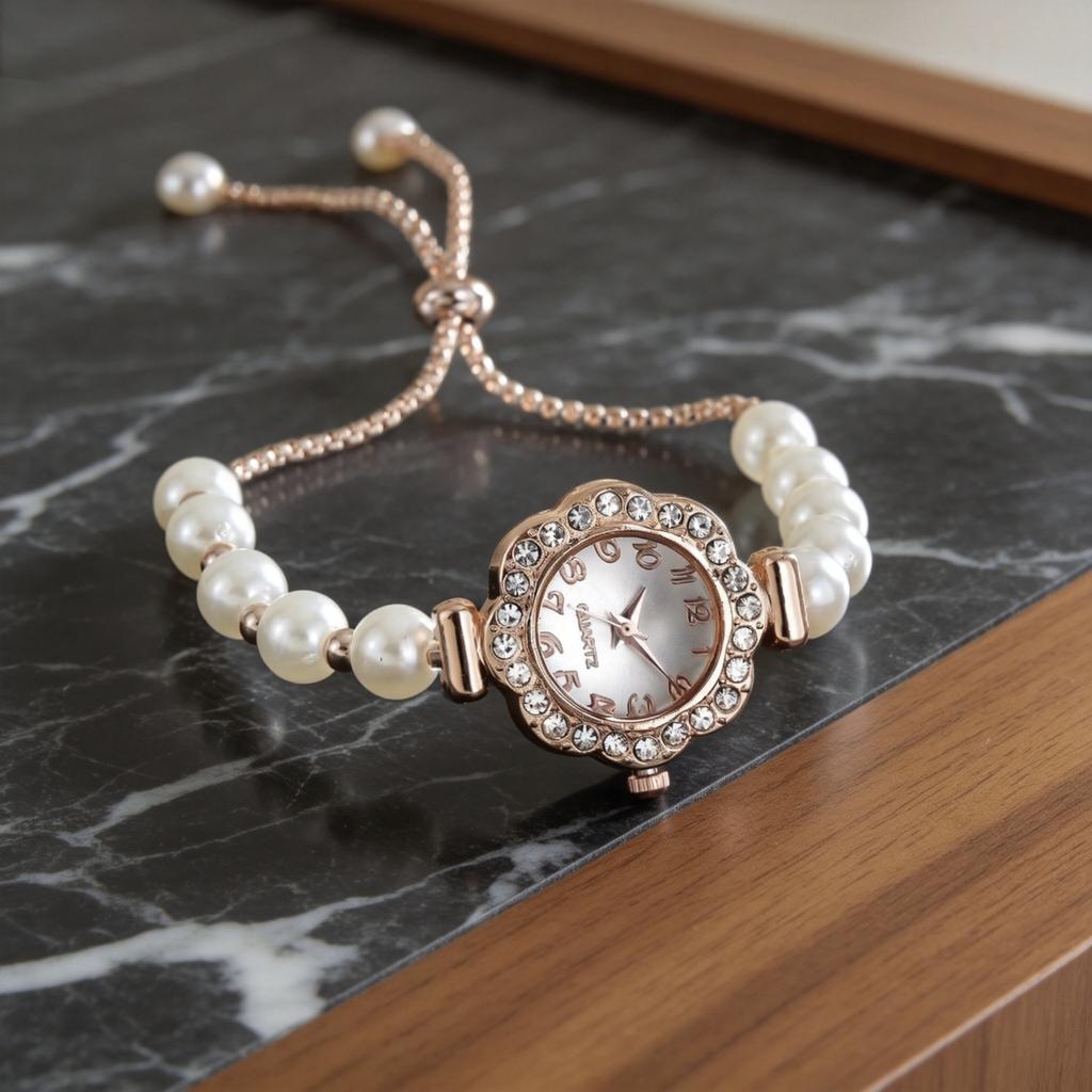 Hand bracelet watch Fashion Diamond Leaves Round Women's Watch Simple Dial Free Adjustment Bracelet Gift Watch Elegant Fashion Quartz Watch