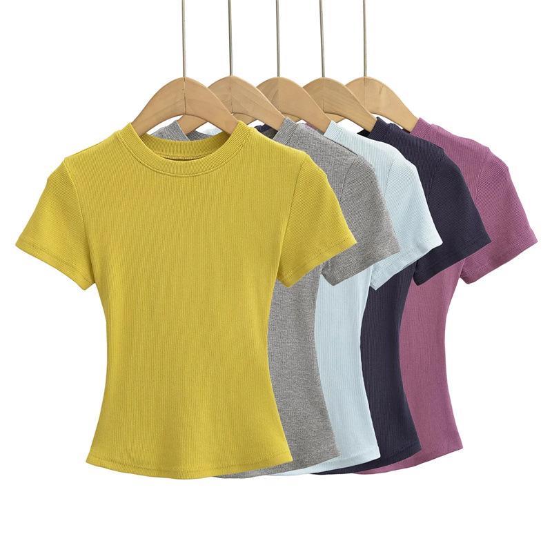 Pure Desire Women's Spicy Girl Round Neck Ribbed Summer T-Shirt